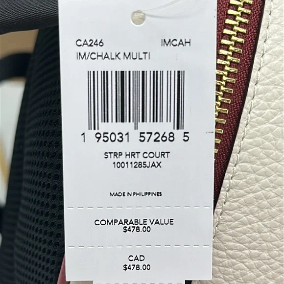 Coach Court Stripe Heart Motif Pebble Leather Chalk White Backpack NWT - Picture 16 of 16